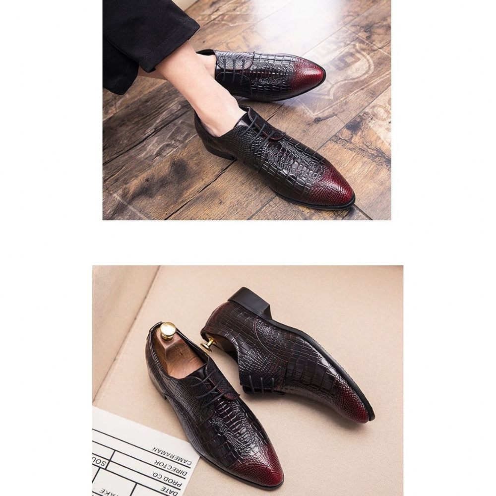 Chaussures Formelles Pour Hommes Habillées À Lacets Alligator Chic - Rouge