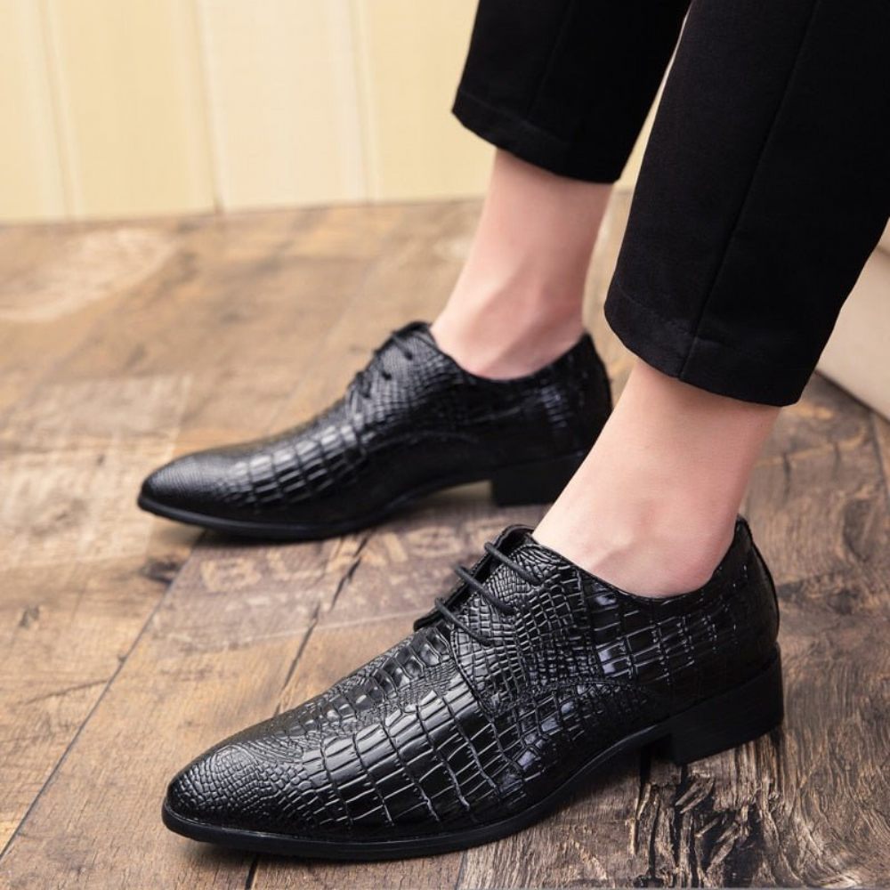 Chaussures Formelles Pour Hommes Habillées À Lacets Alligator Chic - Noir