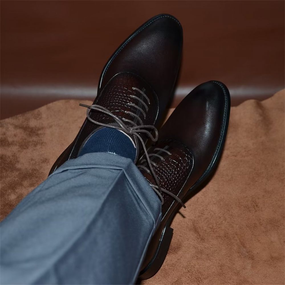 Chaussures Formelles Pour Hommes Habillées À Lacets Charme Contemporain - Café