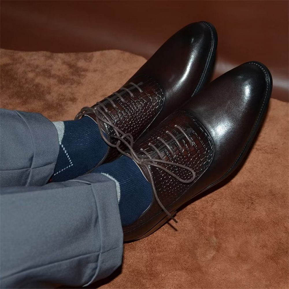 Chaussures Formelles Pour Hommes Habillées À Lacets Charme Contemporain - Café