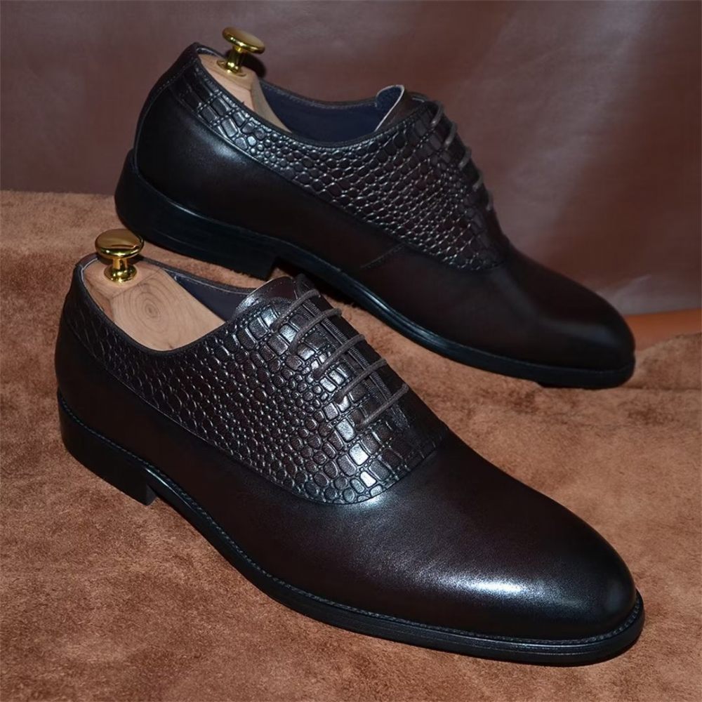 Chaussures Formelles Pour Hommes Habillées À Lacets Charme Contemporain - Café