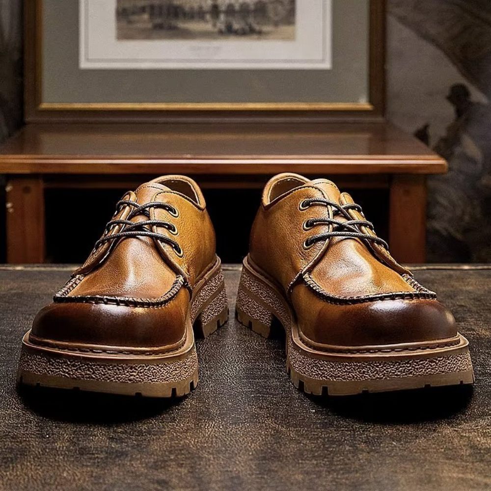 Chaussures Formelles Pour Hommes Habillées À Lacets Chic Leatherlux - Café