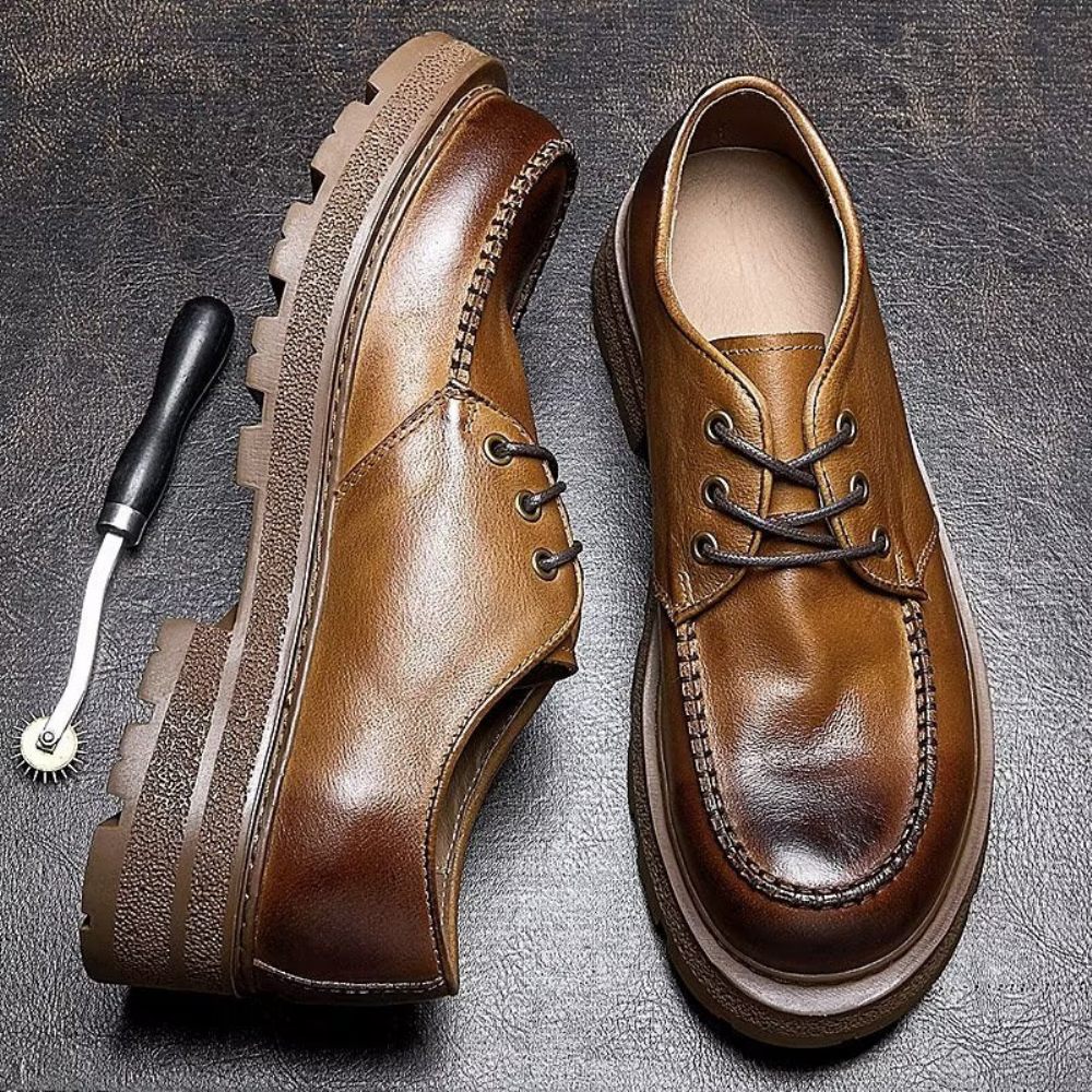 Chaussures Formelles Pour Hommes Habillées À Lacets Chic Leatherlux - Café