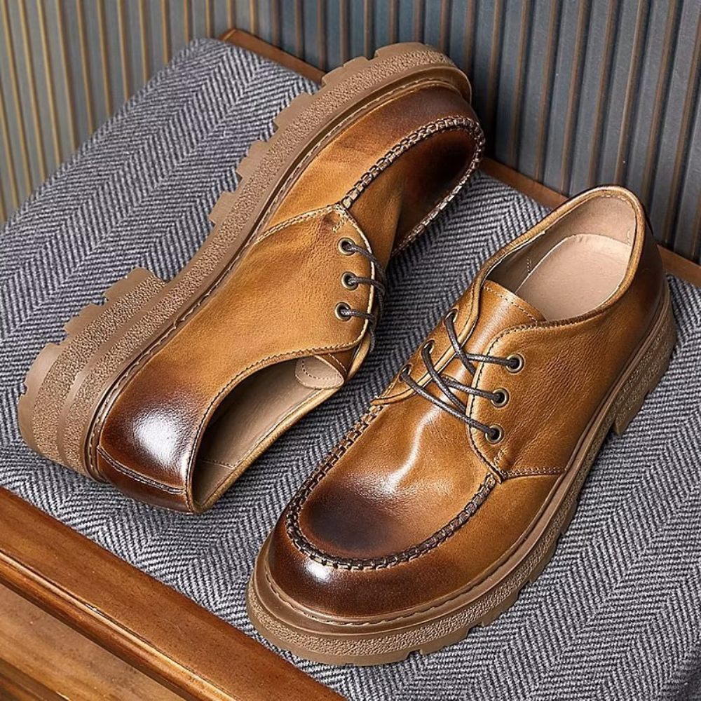 Chaussures Formelles Pour Hommes Habillées À Lacets Chic Leatherlux - Café