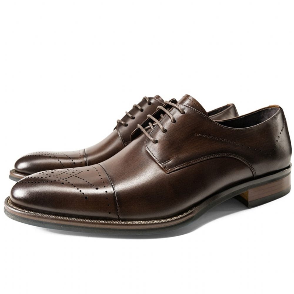 Chaussures Formelles Pour Hommes Habillées À Lacets Cuir - Café