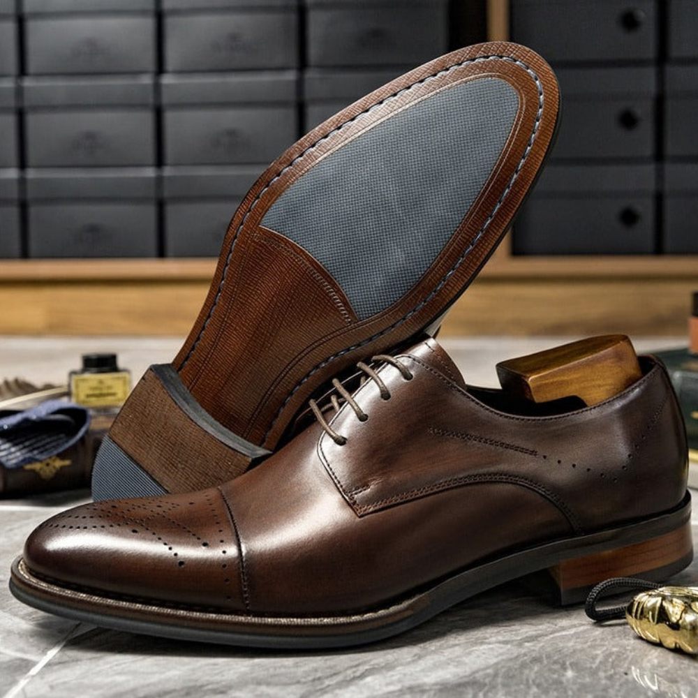 Chaussures Formelles Pour Hommes Habillées À Lacets Cuir - Café