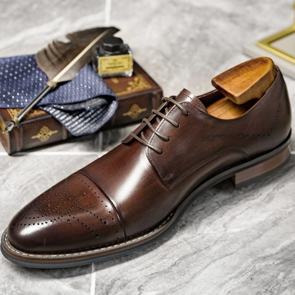 Chaussures Formelles Pour Hommes Habillées À Lacets Cuir - Café