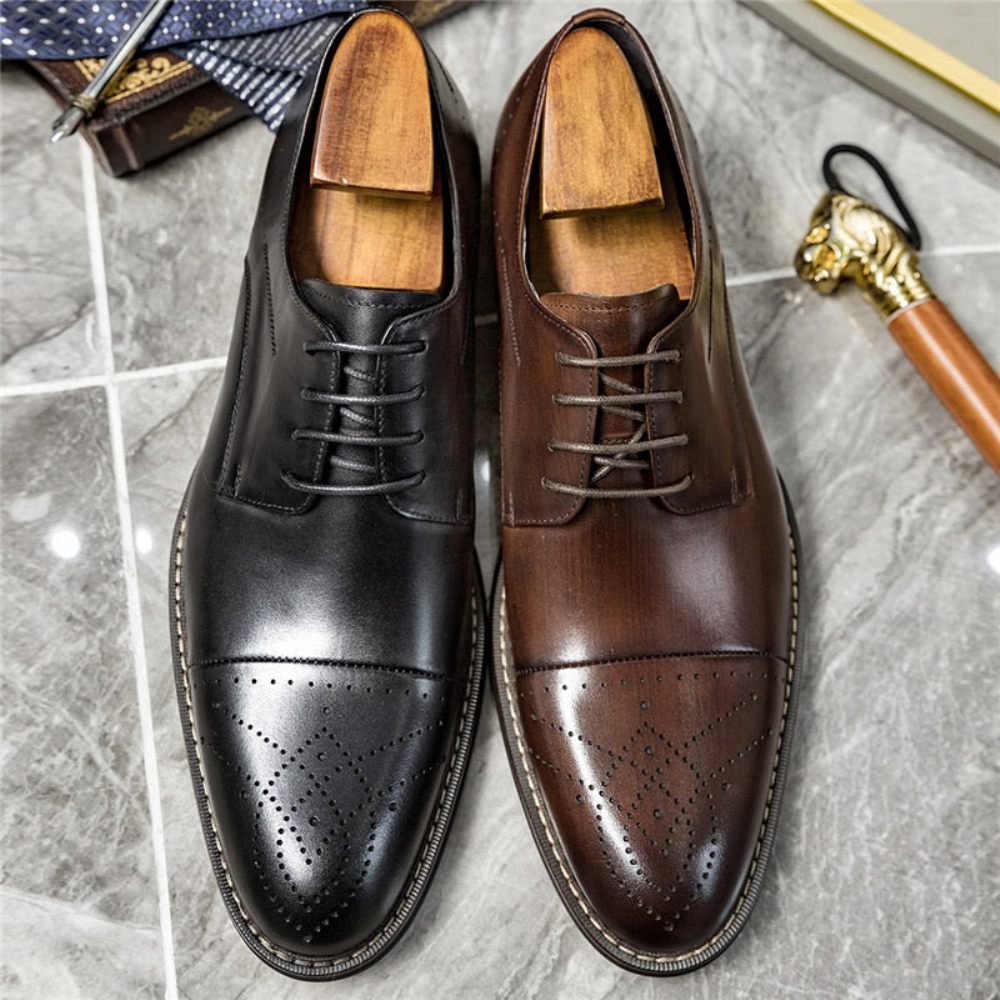 Chaussures Formelles Pour Hommes Habillées À Lacets Cuir - Café