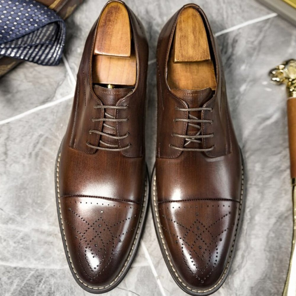 Chaussures Formelles Pour Hommes Habillées À Lacets Cuir - Café