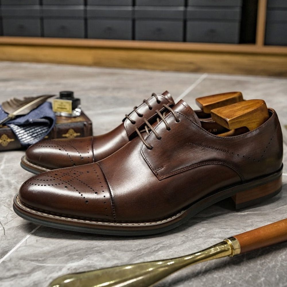 Chaussures Formelles Pour Hommes Habillées À Lacets Cuir - Café