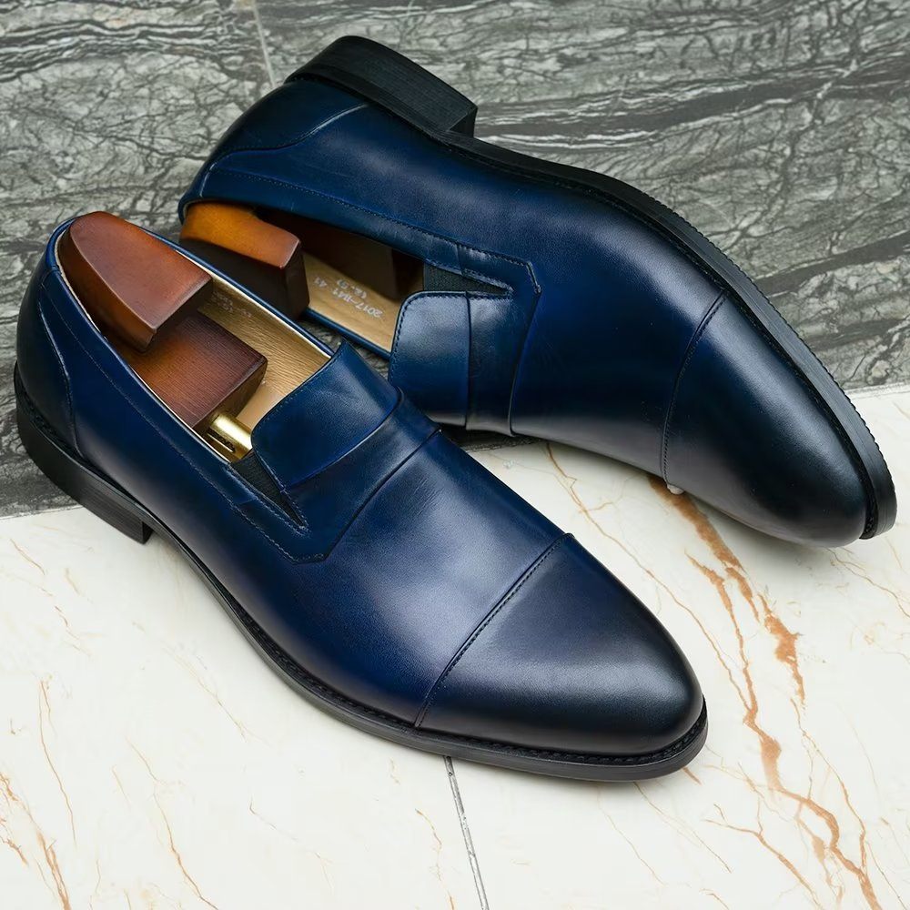 Chaussures Formelles Pour Hommes Habillées À Lacets Cuir - Bleu