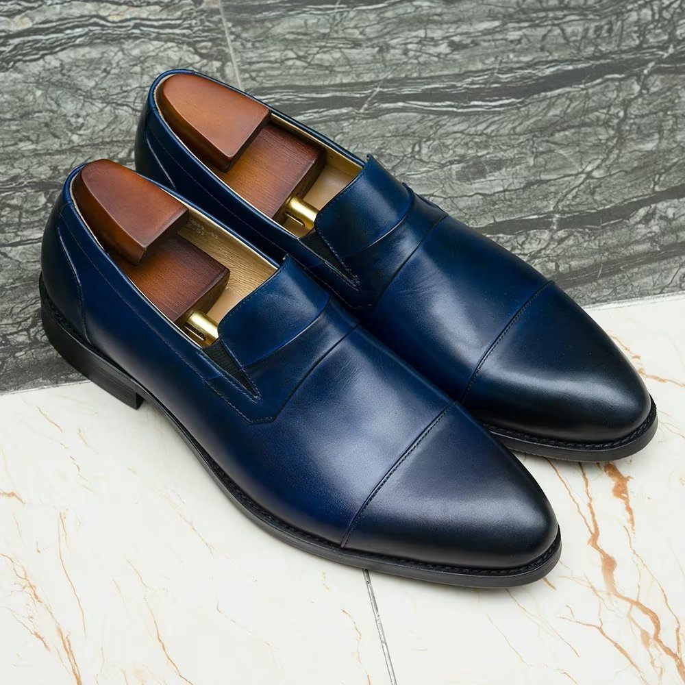 Chaussures Formelles Pour Hommes Habillées À Lacets Cuir - Bleu