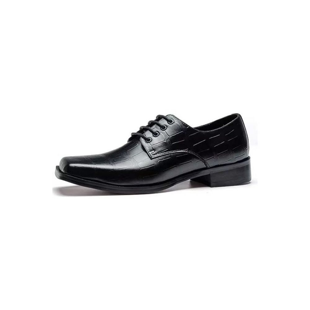 Chaussures Formelles Pour Hommes Habillées À Lacets Cuir Gaufré Élégant Bout Carré - Noir