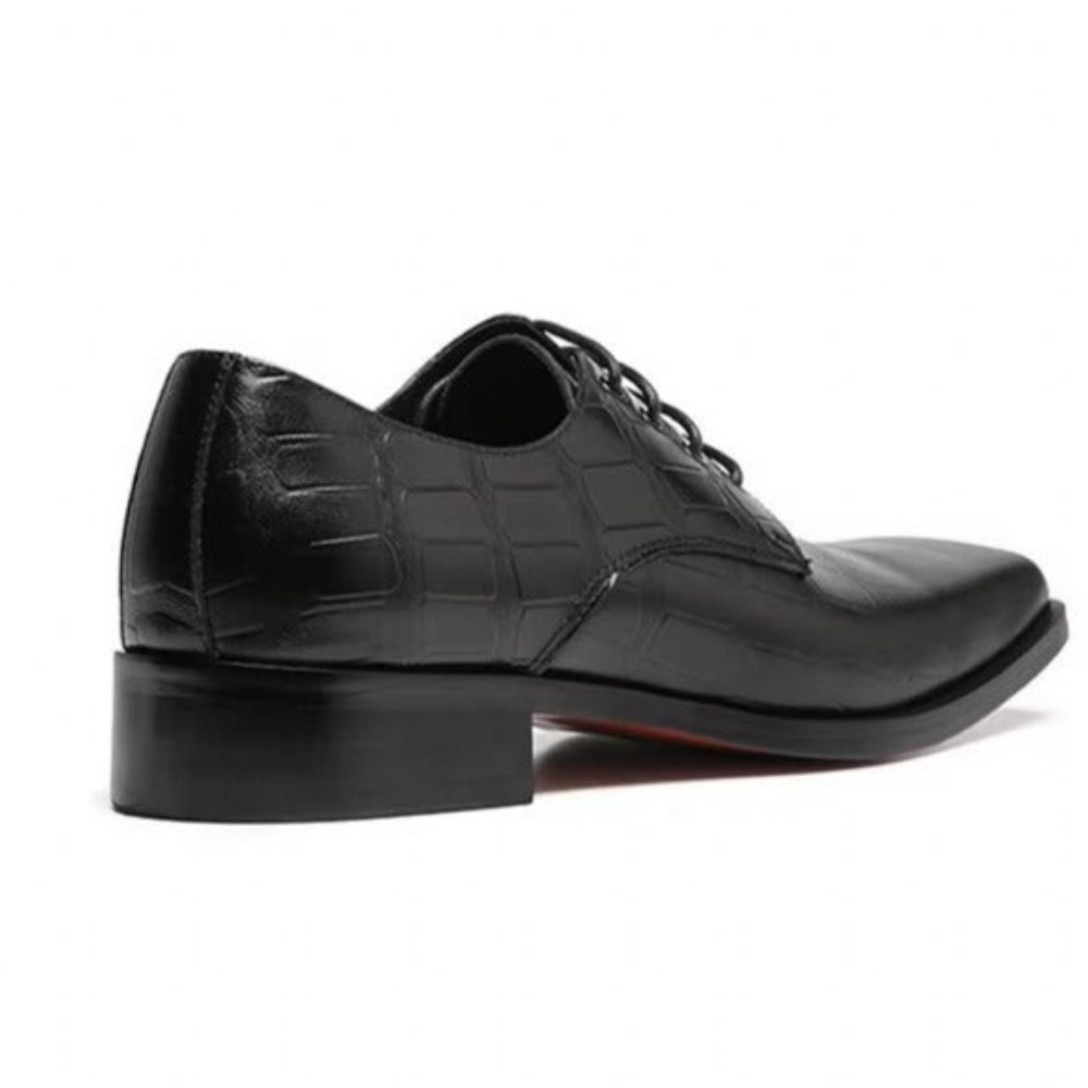 Chaussures Formelles Pour Hommes Habillées À Lacets Cuir Gaufré Élégant Bout Carré - Noir