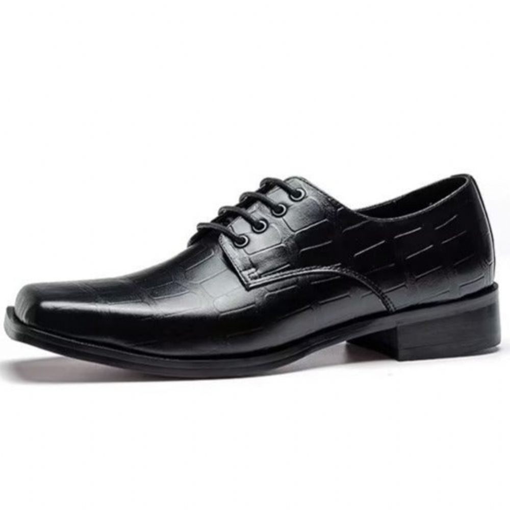 Chaussures Formelles Pour Hommes Habillées À Lacets Cuir Gaufré Élégant Bout Carré - Noir