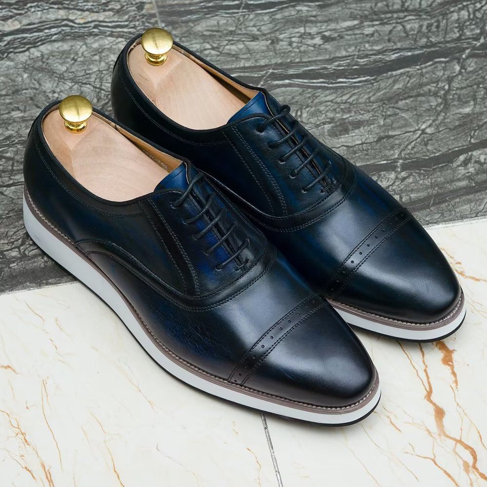 Chaussures Formelles Pour Hommes Habillées À Lacets Cuir Luxe Poli - Bleu