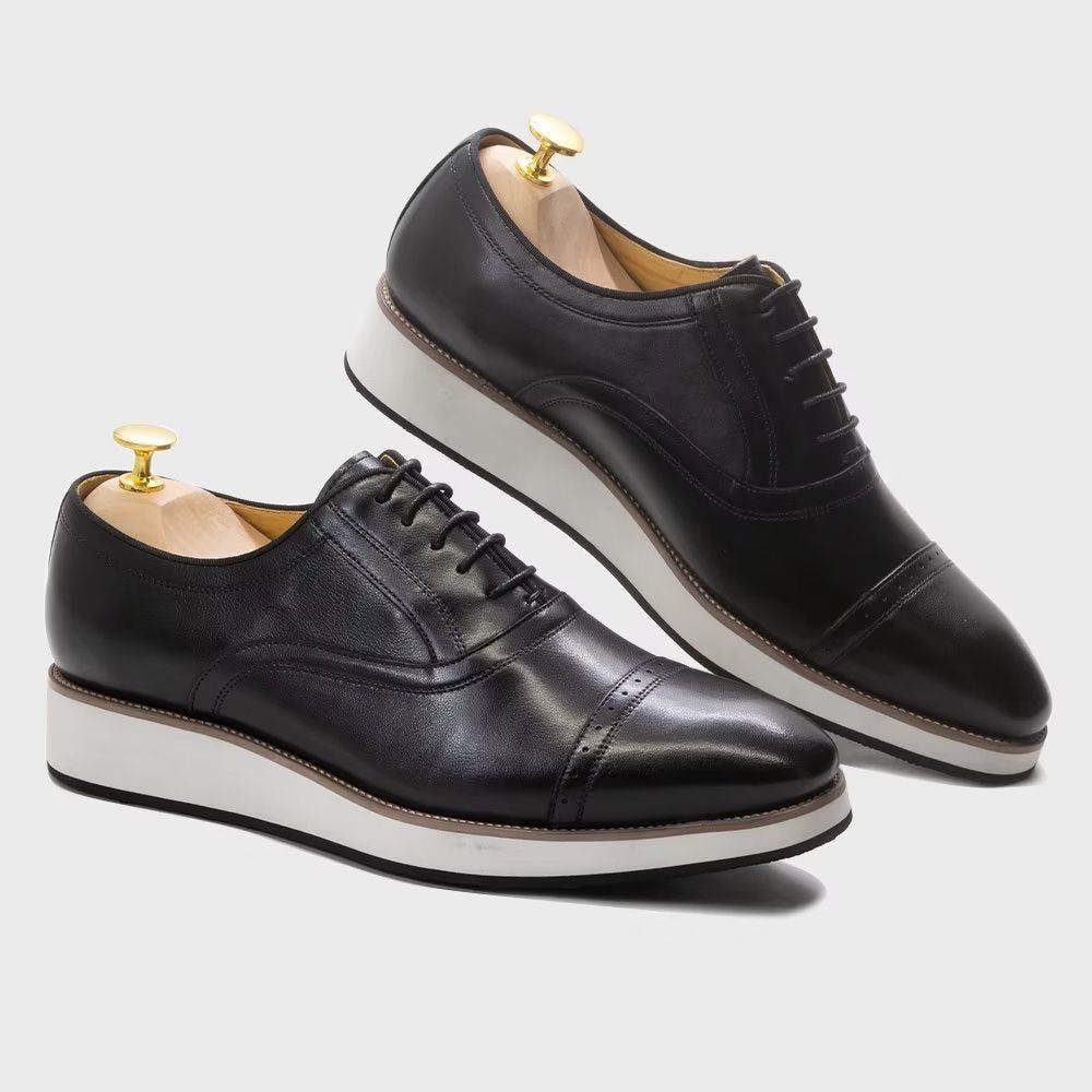 Chaussures Formelles Pour Hommes Habillées À Lacets Cuir Luxe Poli - Noir