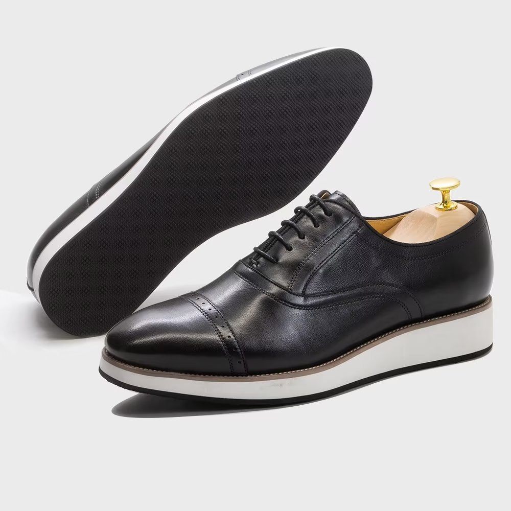 Chaussures Formelles Pour Hommes Habillées À Lacets Cuir Luxe Poli - Noir