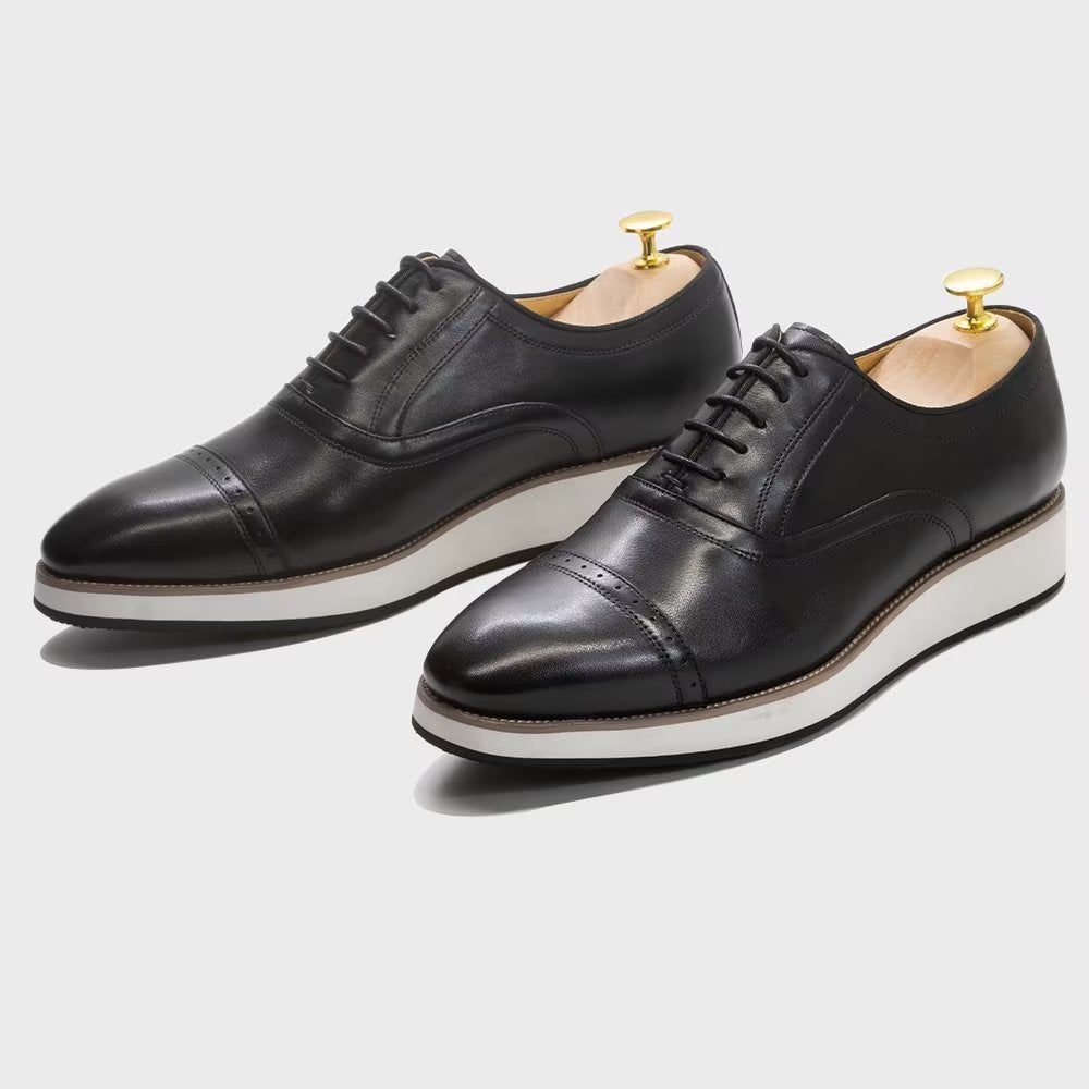 Chaussures Formelles Pour Hommes Habillées À Lacets Cuir Luxe Poli - Noir