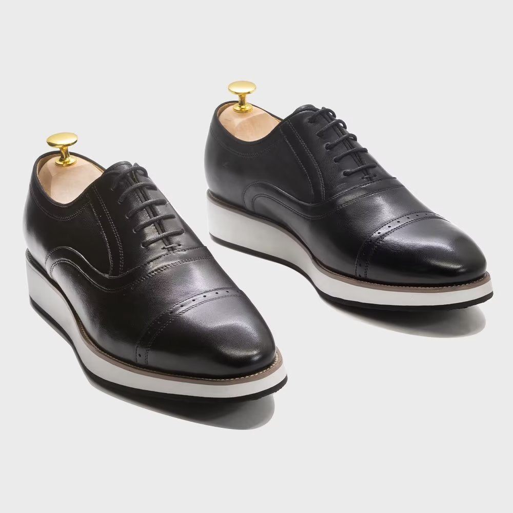 Chaussures Formelles Pour Hommes Habillées À Lacets Cuir Luxe Poli - Noir