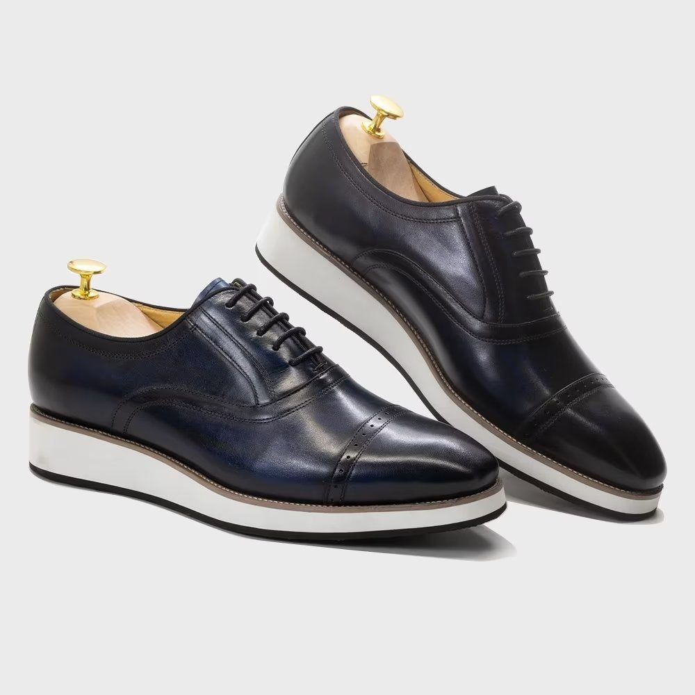 Chaussures Formelles Pour Hommes Habillées À Lacets Cuir Luxe Poli - Noir