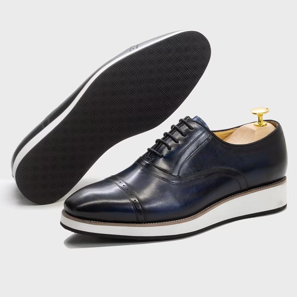 Chaussures Formelles Pour Hommes Habillées À Lacets Cuir Luxe Poli - Noir