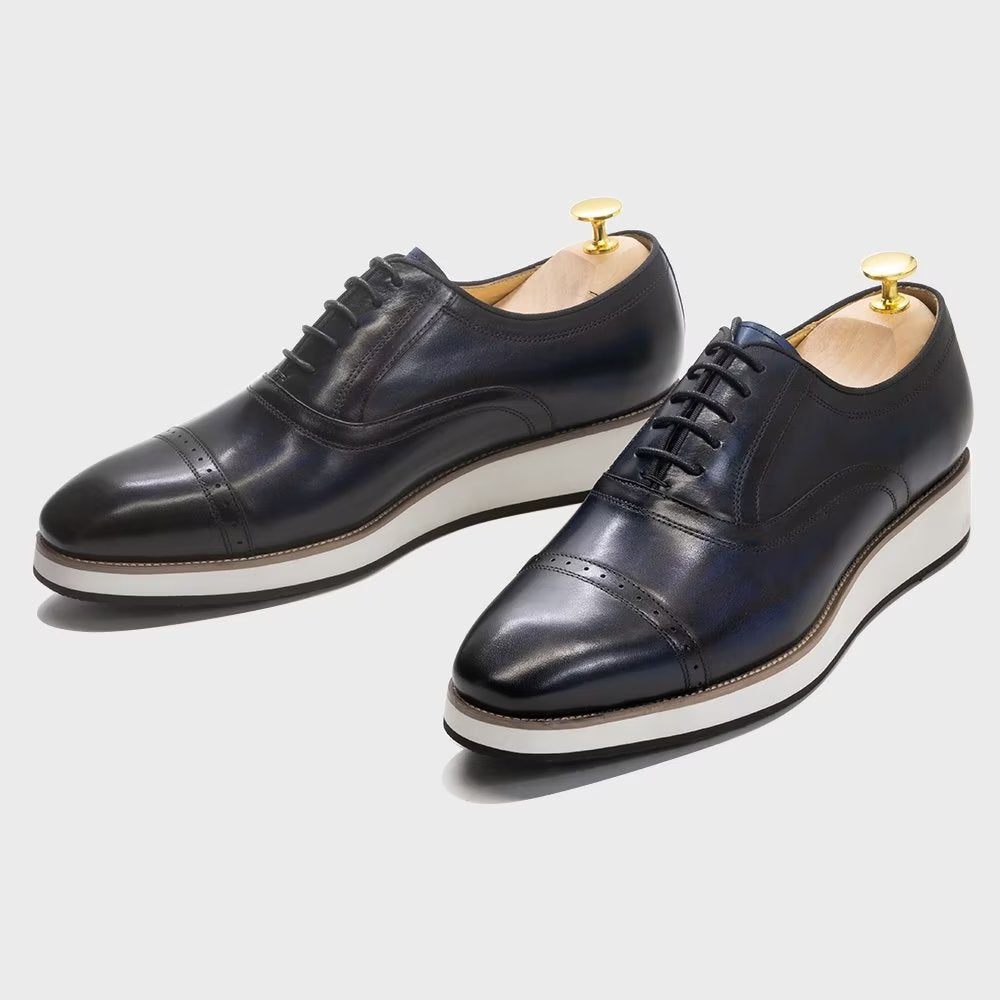 Chaussures Formelles Pour Hommes Habillées À Lacets Cuir Luxe Poli - Noir