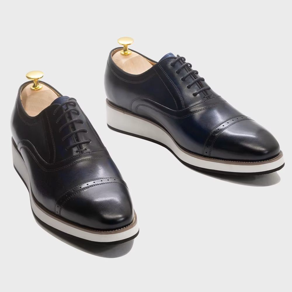 Chaussures Formelles Pour Hommes Habillées À Lacets Cuir Luxe Poli - Noir