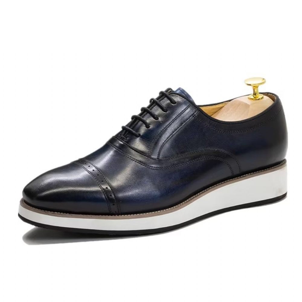 Chaussures Formelles Pour Hommes Habillées À Lacets Cuir Luxe Poli - Noir