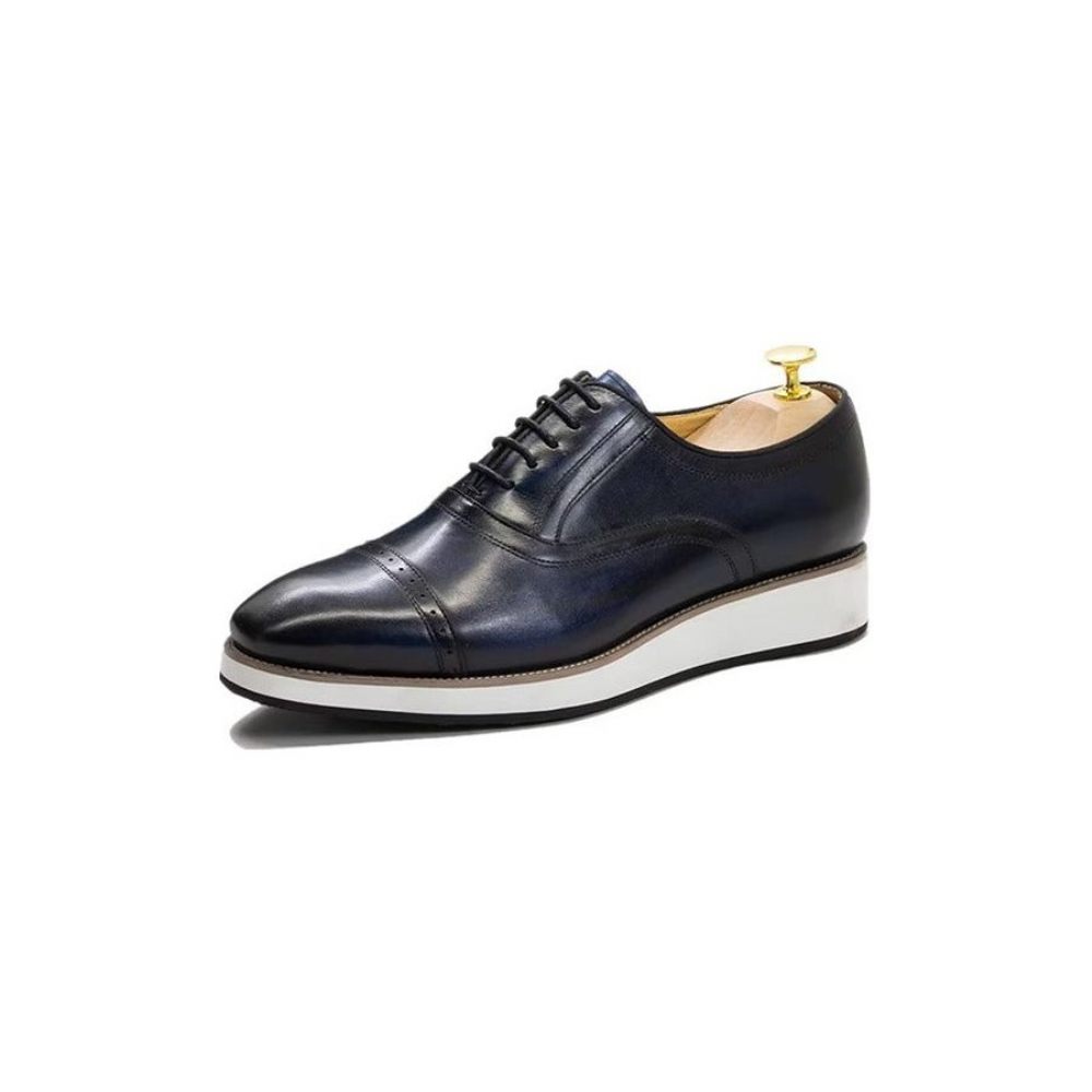 Chaussures Formelles Pour Hommes Habillées À Lacets Cuir Luxe Poli - Bleu