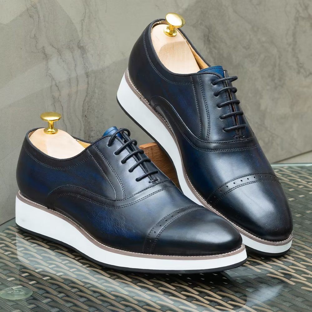 Chaussures Formelles Pour Hommes Habillées À Lacets Cuir Luxe Poli - Bleu