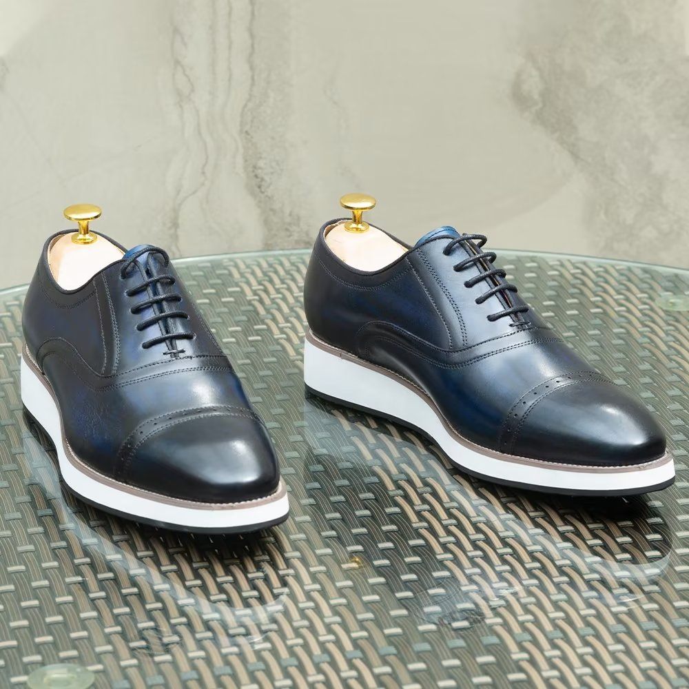 Chaussures Formelles Pour Hommes Habillées À Lacets Cuir Luxe Poli - Bleu