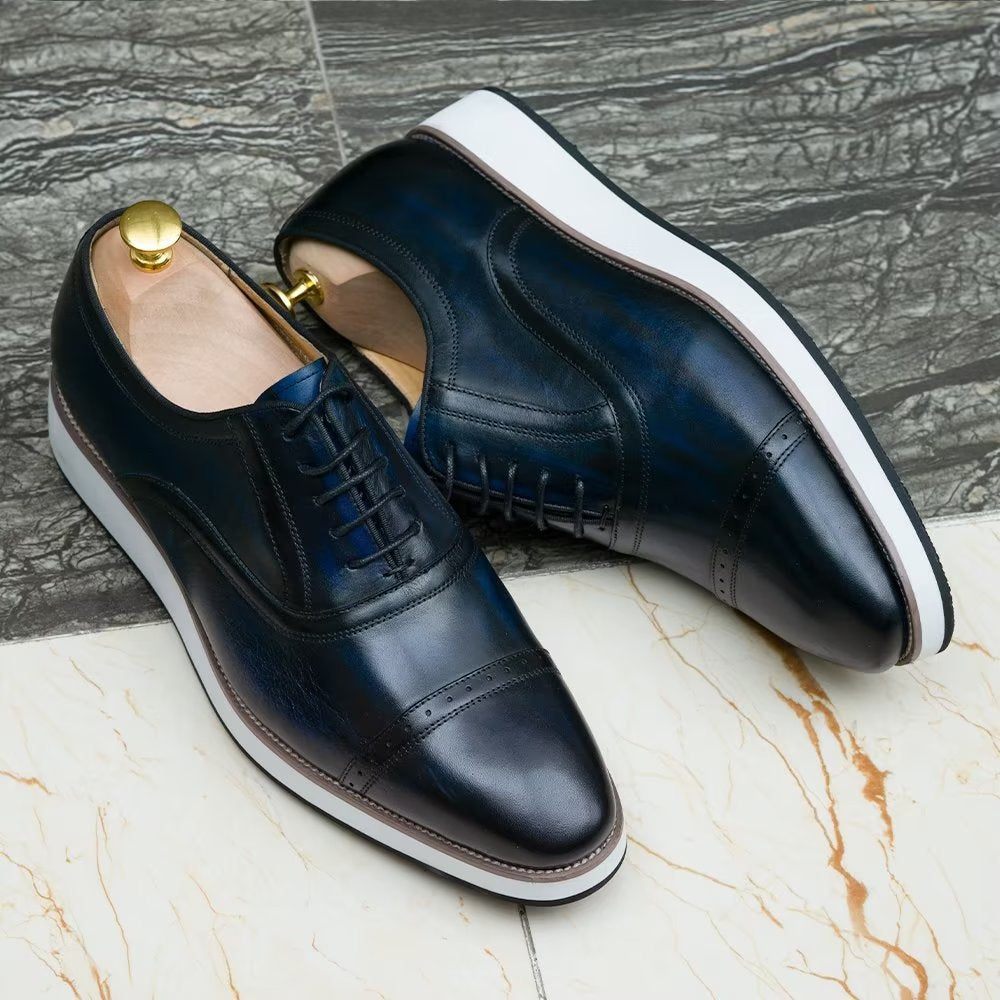 Chaussures Formelles Pour Hommes Habillées À Lacets Cuir Luxe Poli - Bleu