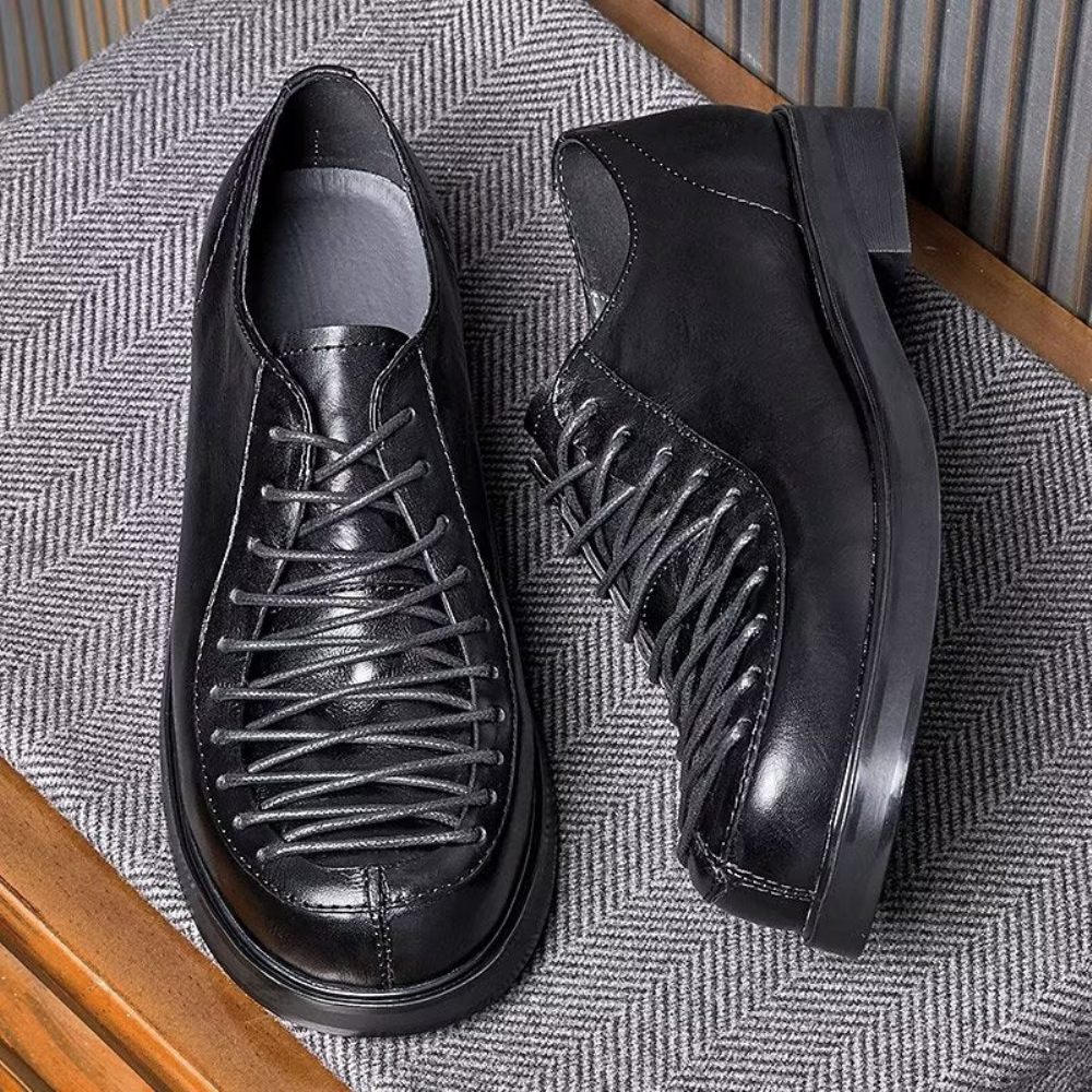 Chaussures Formelles Pour Hommes Habillées À Lacets Cuir Moderne - Noir