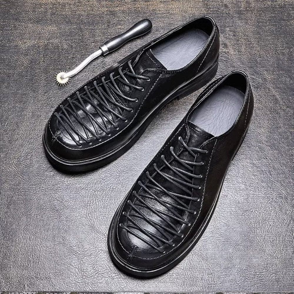 Chaussures Formelles Pour Hommes Habillées À Lacets Cuir Moderne - Noir