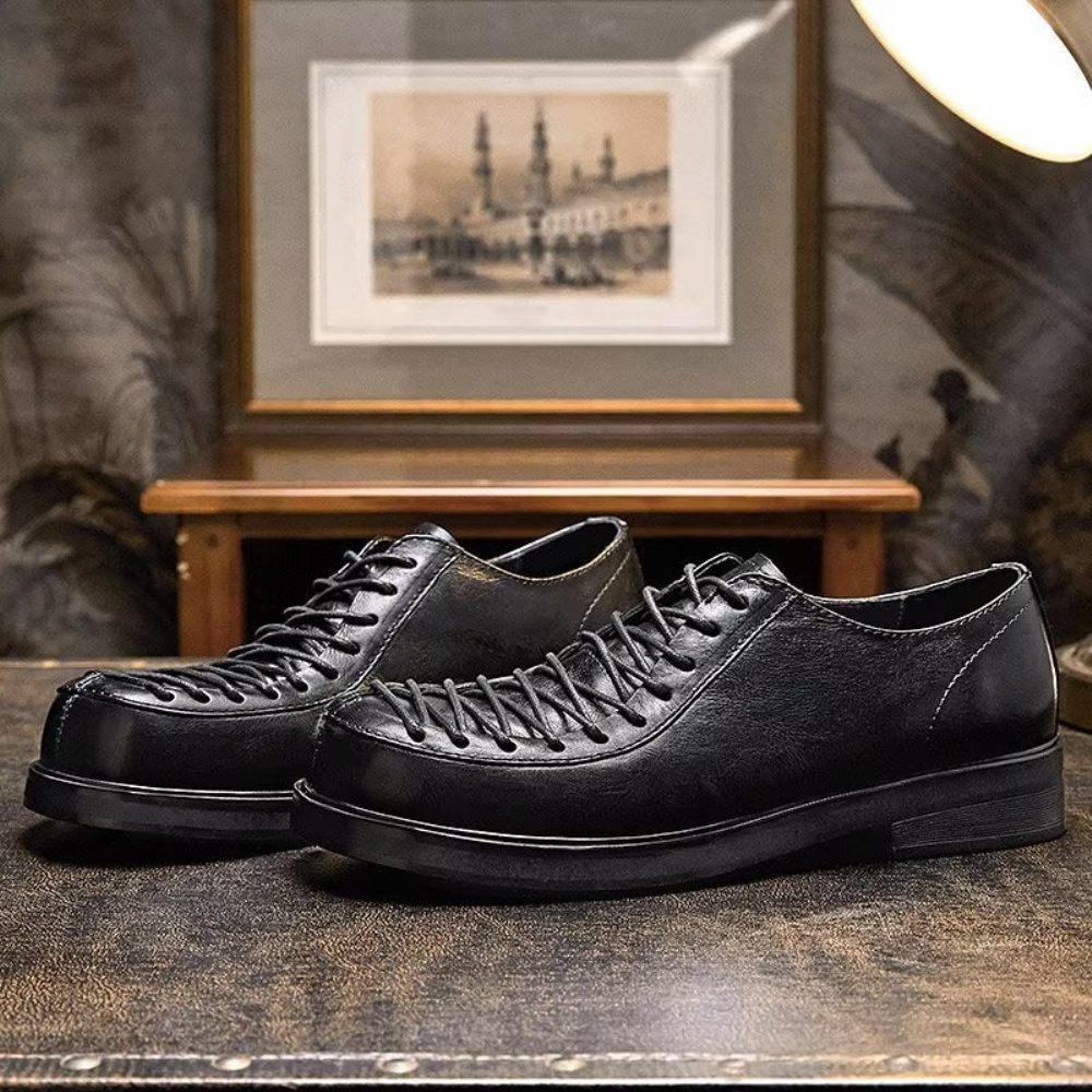 Chaussures Formelles Pour Hommes Habillées À Lacets Cuir Moderne - Noir