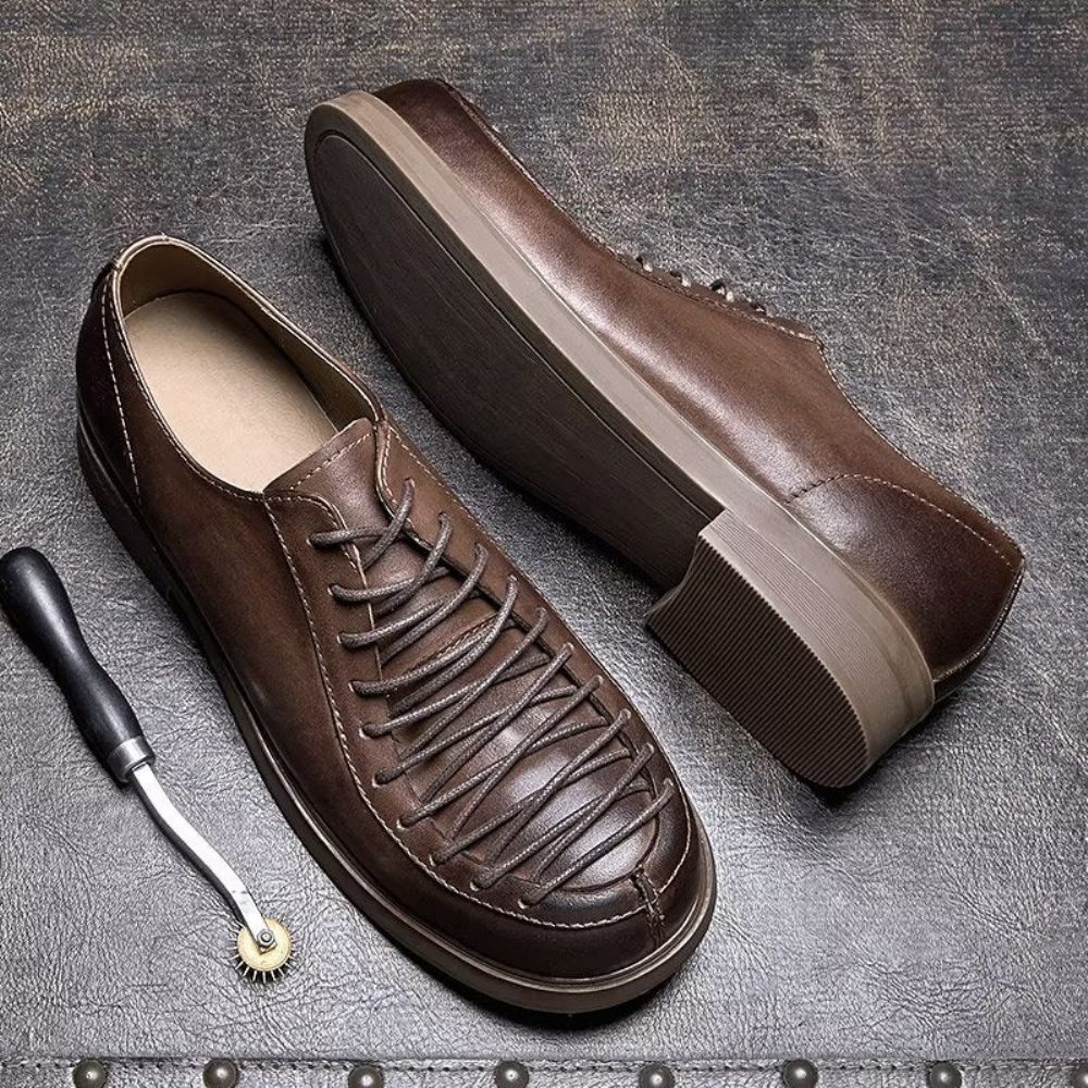 Chaussures Formelles Pour Hommes Habillées À Lacets Cuir Moderne - Café