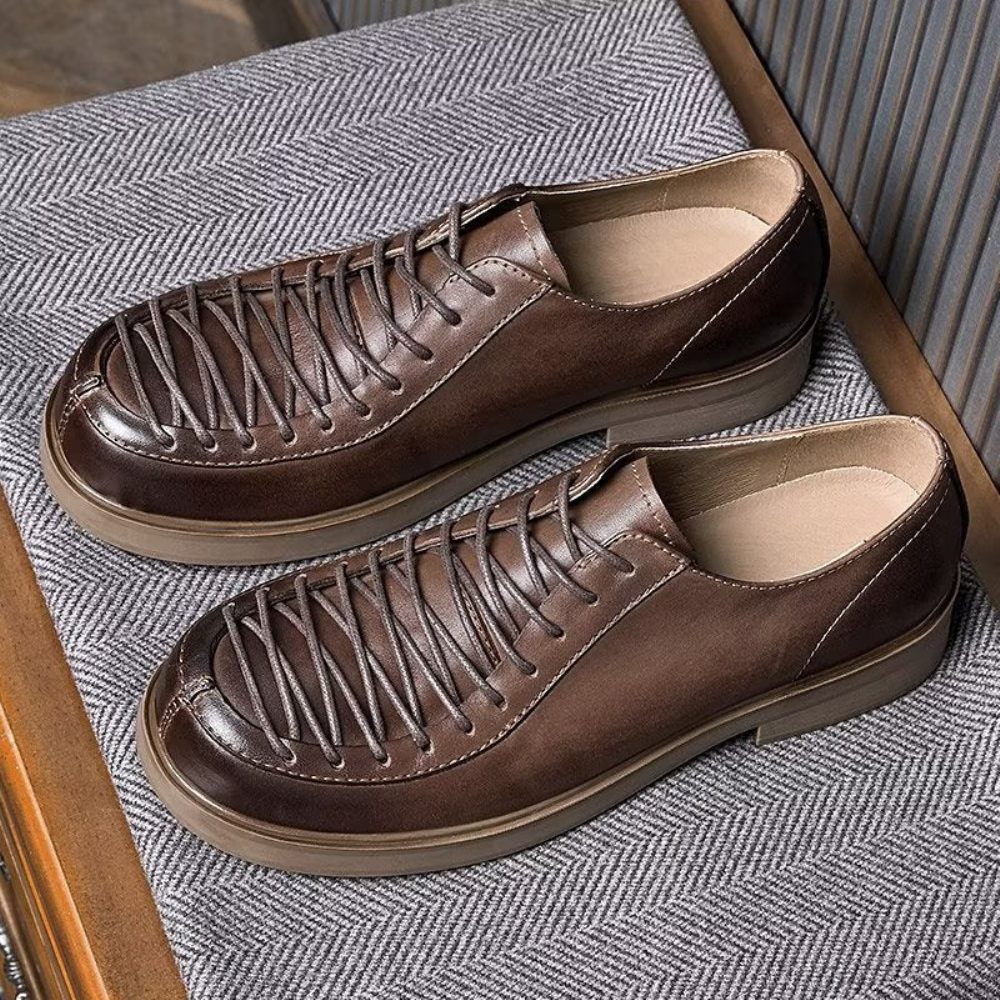 Chaussures Formelles Pour Hommes Habillées À Lacets Cuir Moderne - Café