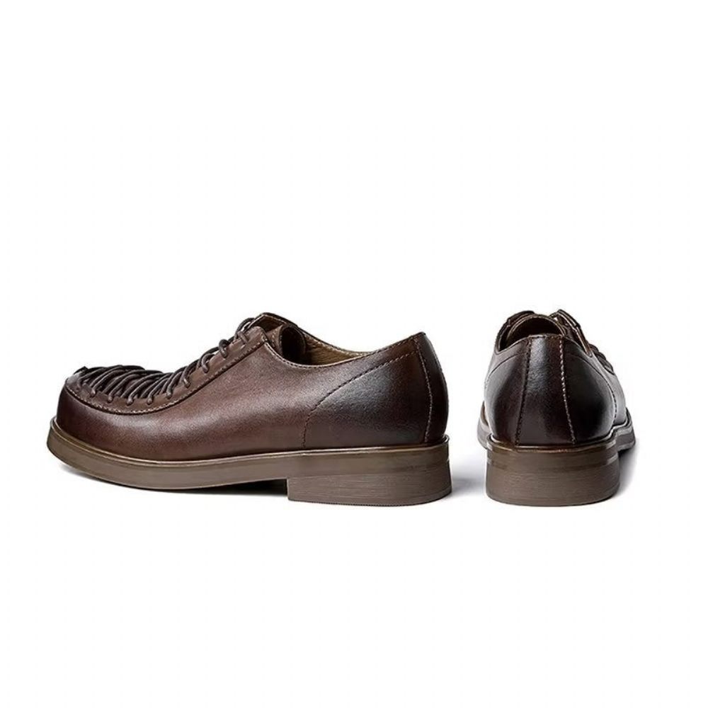 Chaussures Formelles Pour Hommes Habillées À Lacets Cuir Moderne - Café