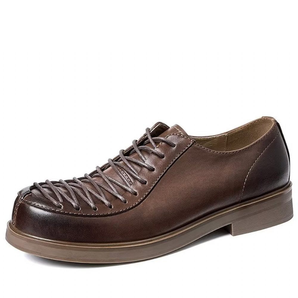 Chaussures Formelles Pour Hommes Habillées À Lacets Cuir Moderne - Café