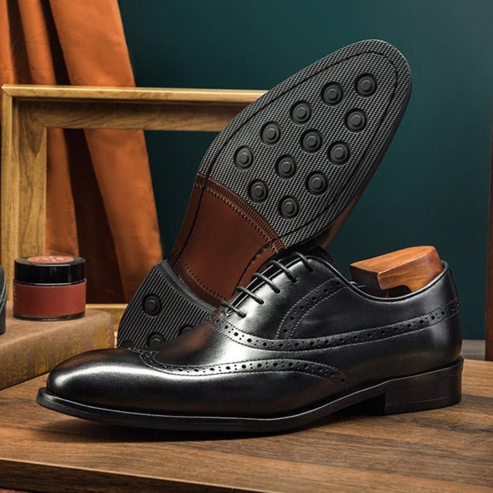 Chaussures Formelles Pour Hommes Habillées À Lacets Cuir Vache Brogue - Noir