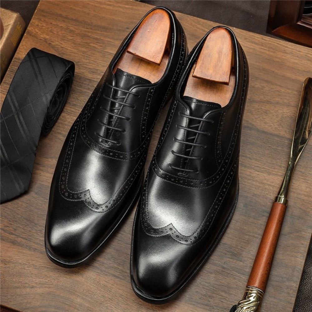 Chaussures Formelles Pour Hommes Habillées À Lacets Cuir Vache Brogue - Noir