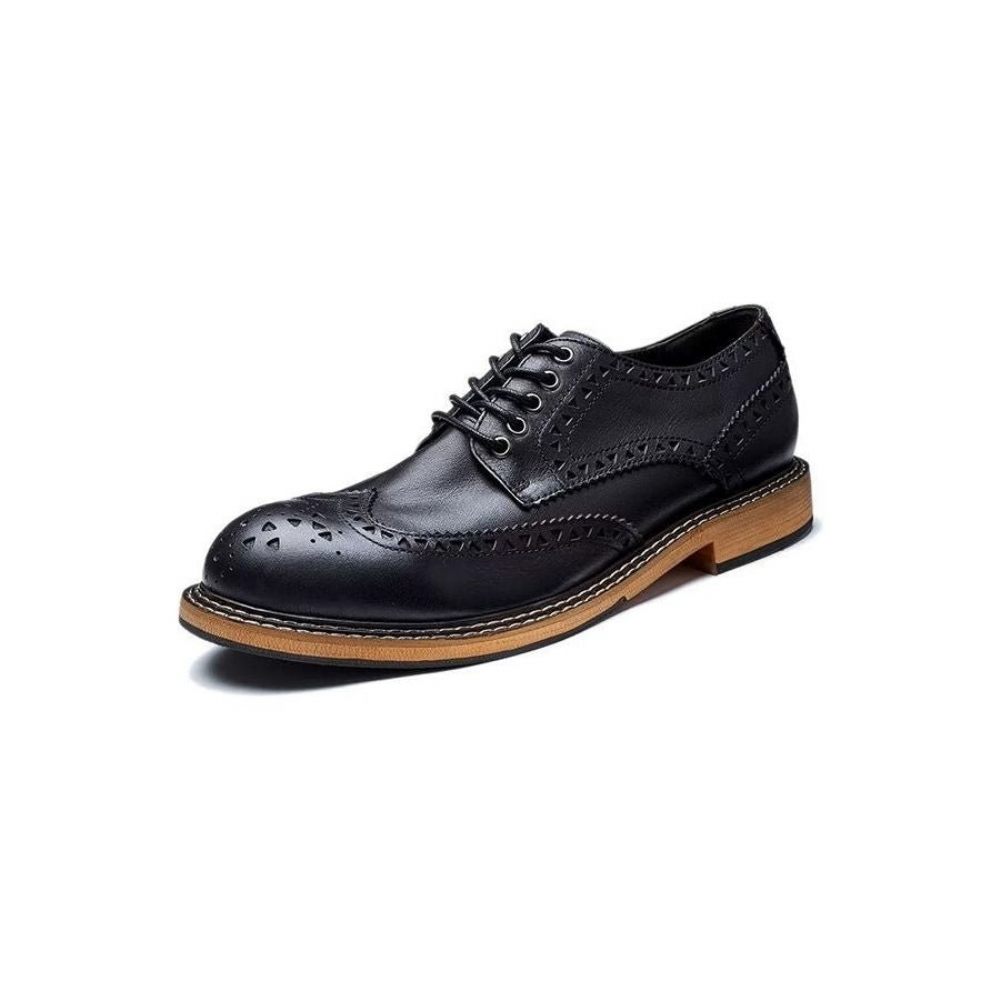 Chaussures Formelles Pour Hommes Habillées À Lacets Luxe Bout Rond Relief Chic