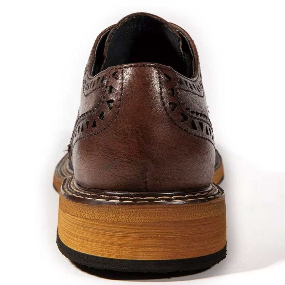 Chaussures Formelles Pour Hommes Habillées À Lacets Luxe Bout Rond Relief Chic - Café