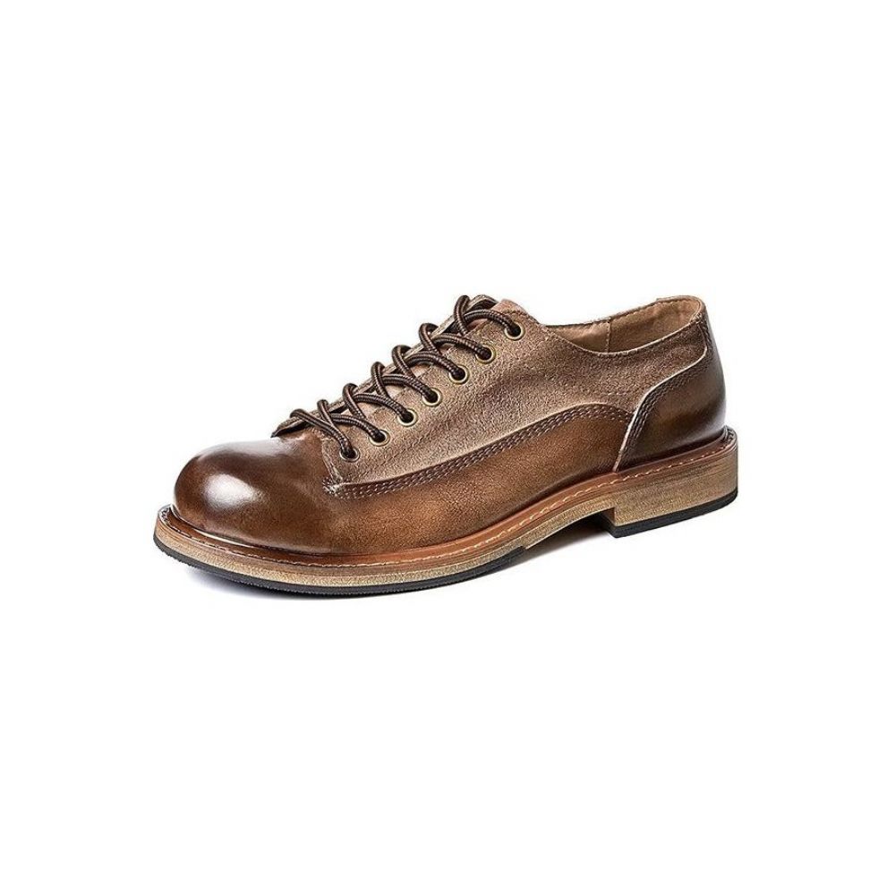 Chaussures Formelles Pour Hommes Habillées À Lacets Relief Opulentes Bout Rond - Café