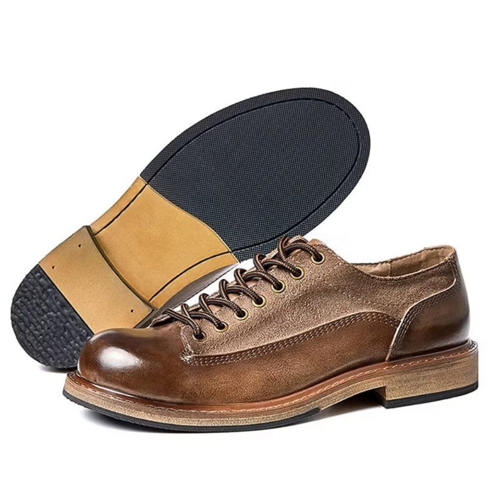 Chaussures Formelles Pour Hommes Habillées À Lacets Relief Opulentes Bout Rond - Café