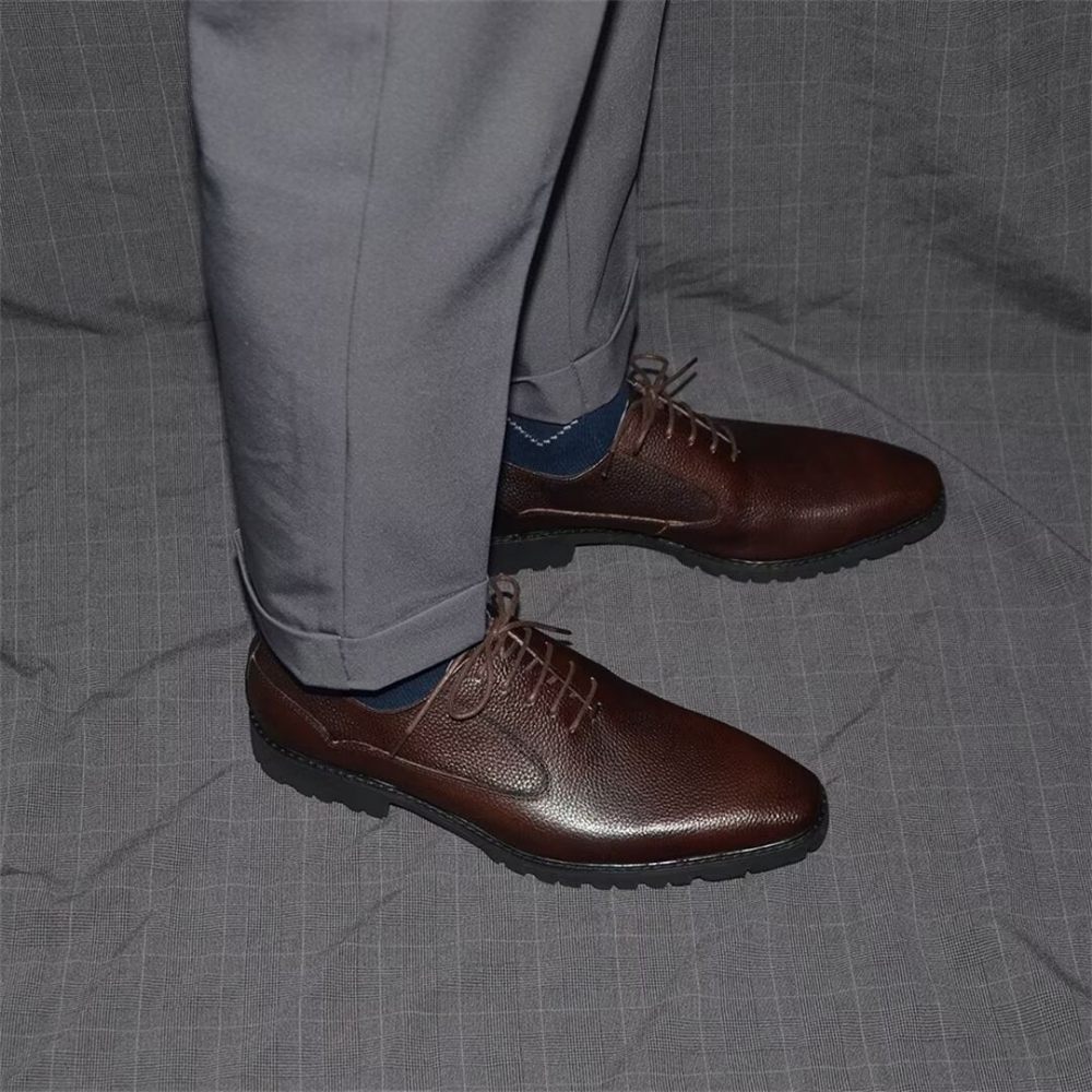 Chaussures Formelles Pour Hommes Habillées À Lacets Style Exotique - Café