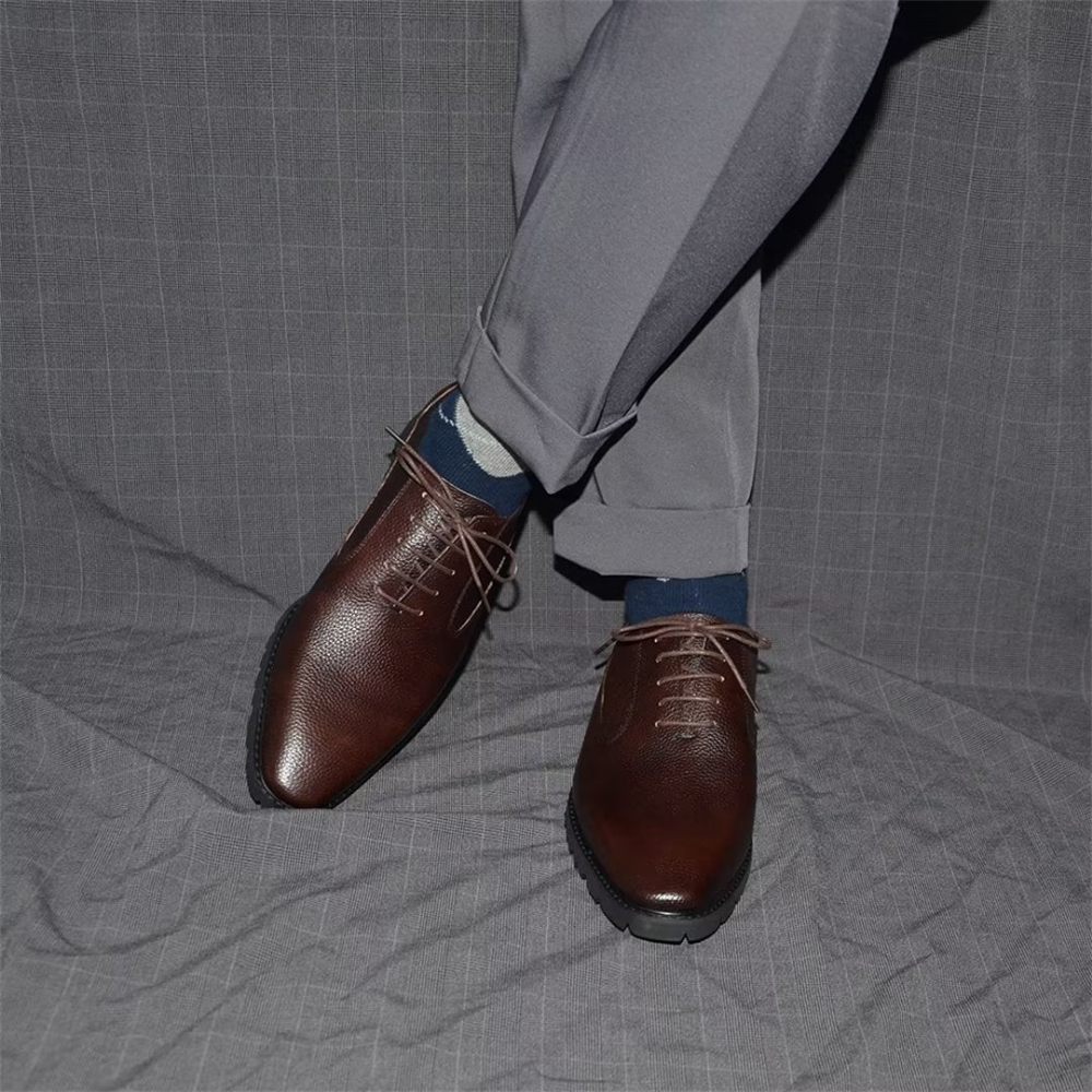 Chaussures Formelles Pour Hommes Habillées À Lacets Style Exotique - Café