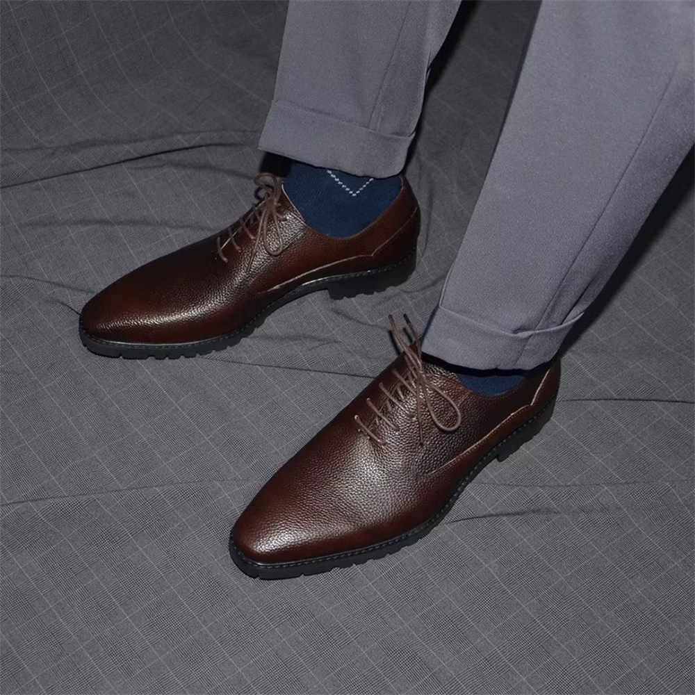 Chaussures Formelles Pour Hommes Habillées À Lacets Style Exotique - Café