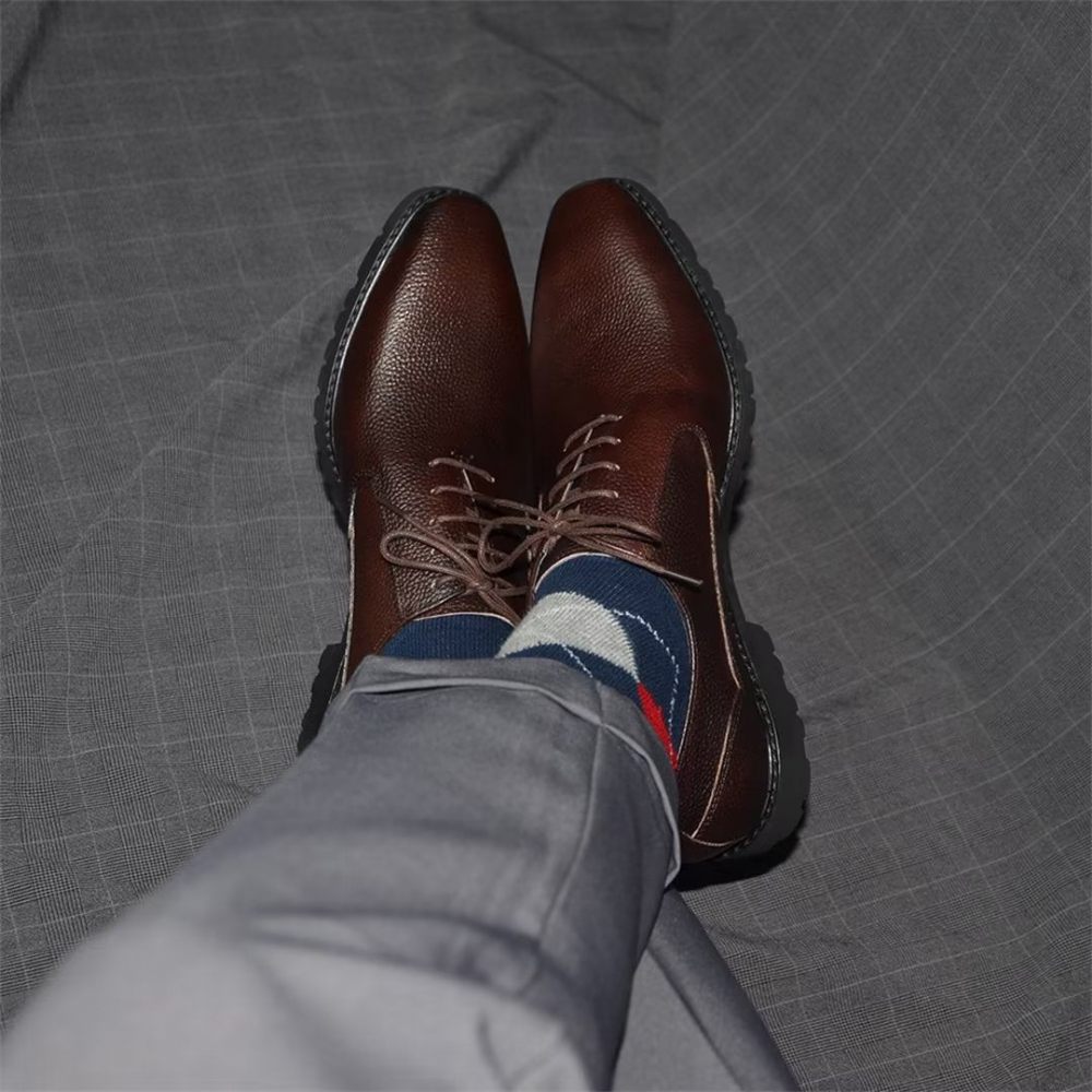 Chaussures Formelles Pour Hommes Habillées À Lacets Style Exotique - Café